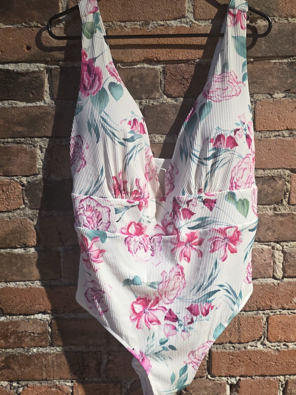 White Floral One-Piece Swimsuit with Pink & Teal Print